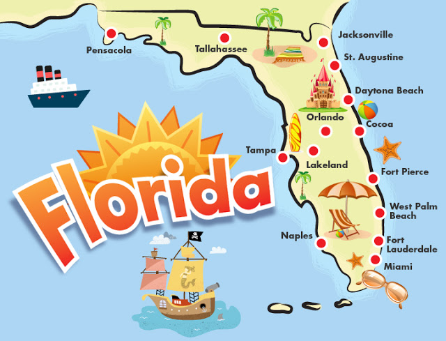 Mapa - ruta en coche y autos por la Florida